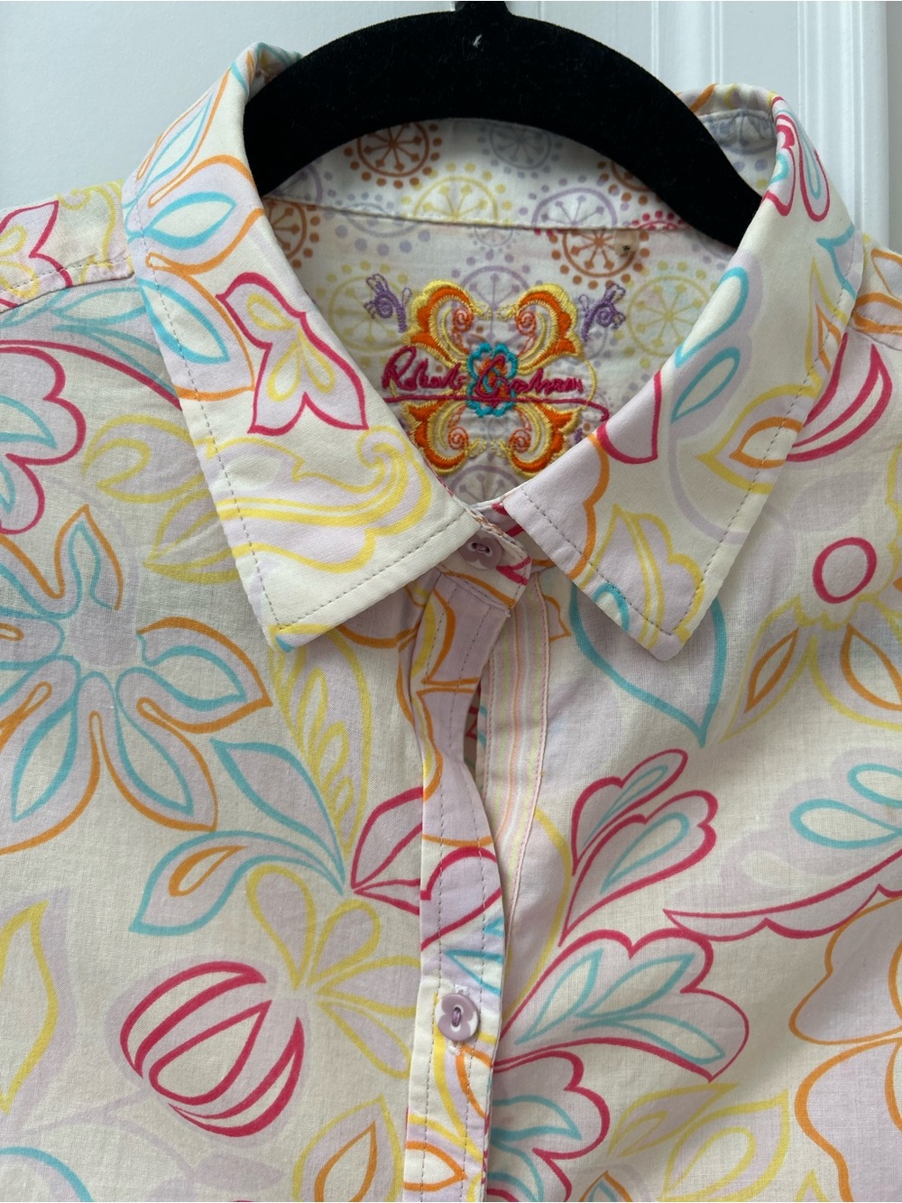 Robert Graham Multicolor Floral Button-Down Shirt - Pastel Pink, Yellow, Blue - Picture 2 of 3